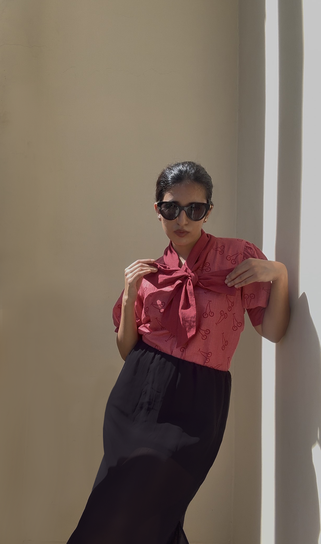 Cherry Bow Tie-up Top